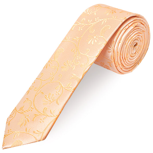 Peach Floral Skinny Boys Tie and Pocket Square Set