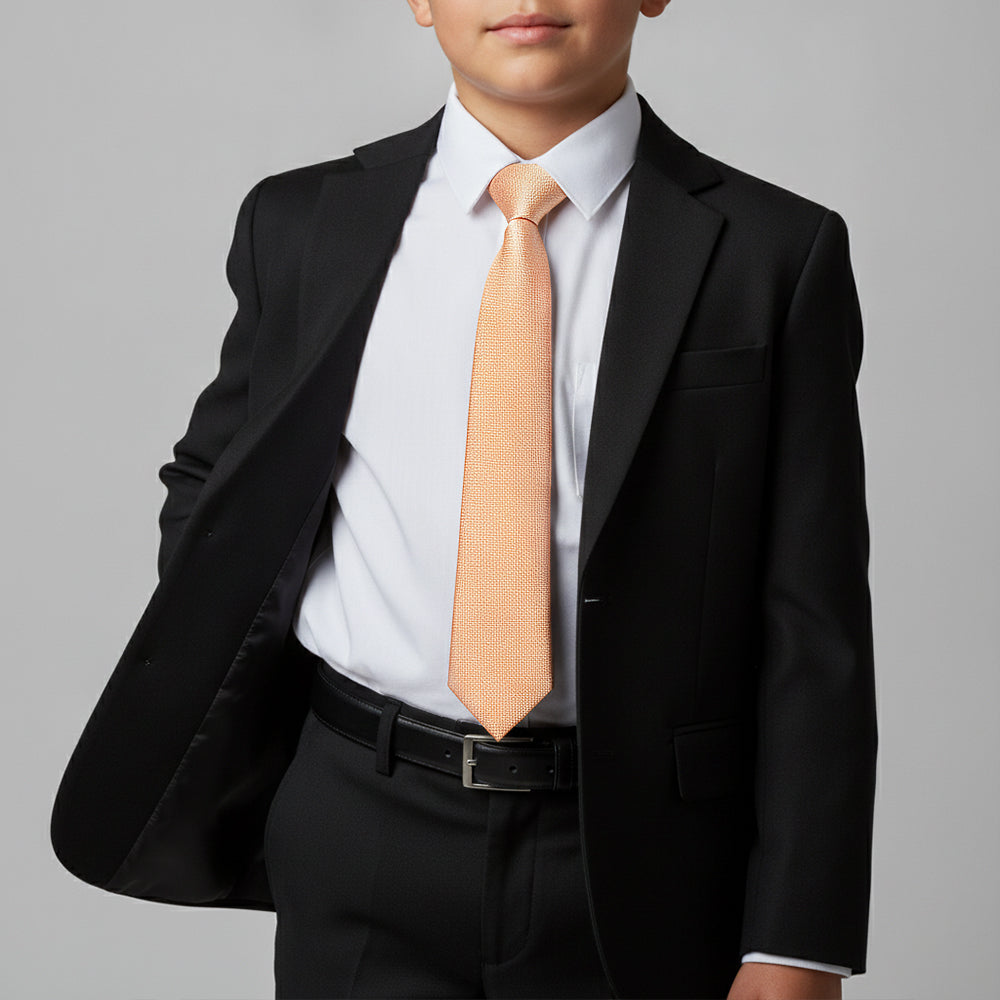 Plain Peach Textured Silk Skinny Boys Tie