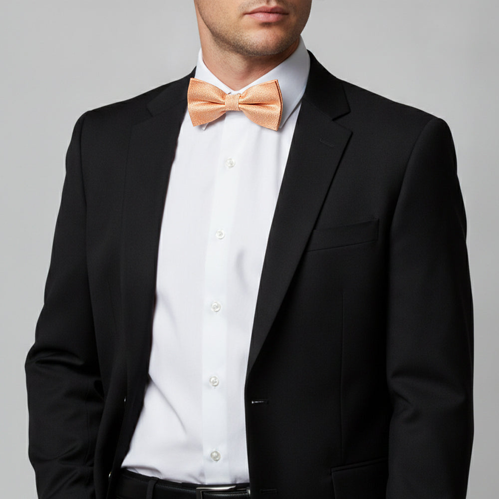 Plain Peach Textured Silk Mens Bow Tie