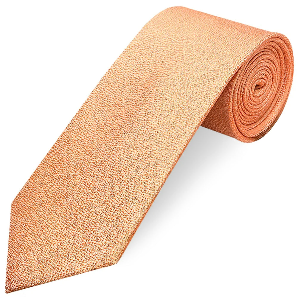 Plain Peach Textured Silk Classic	Mens Tie and Pocket Square Set