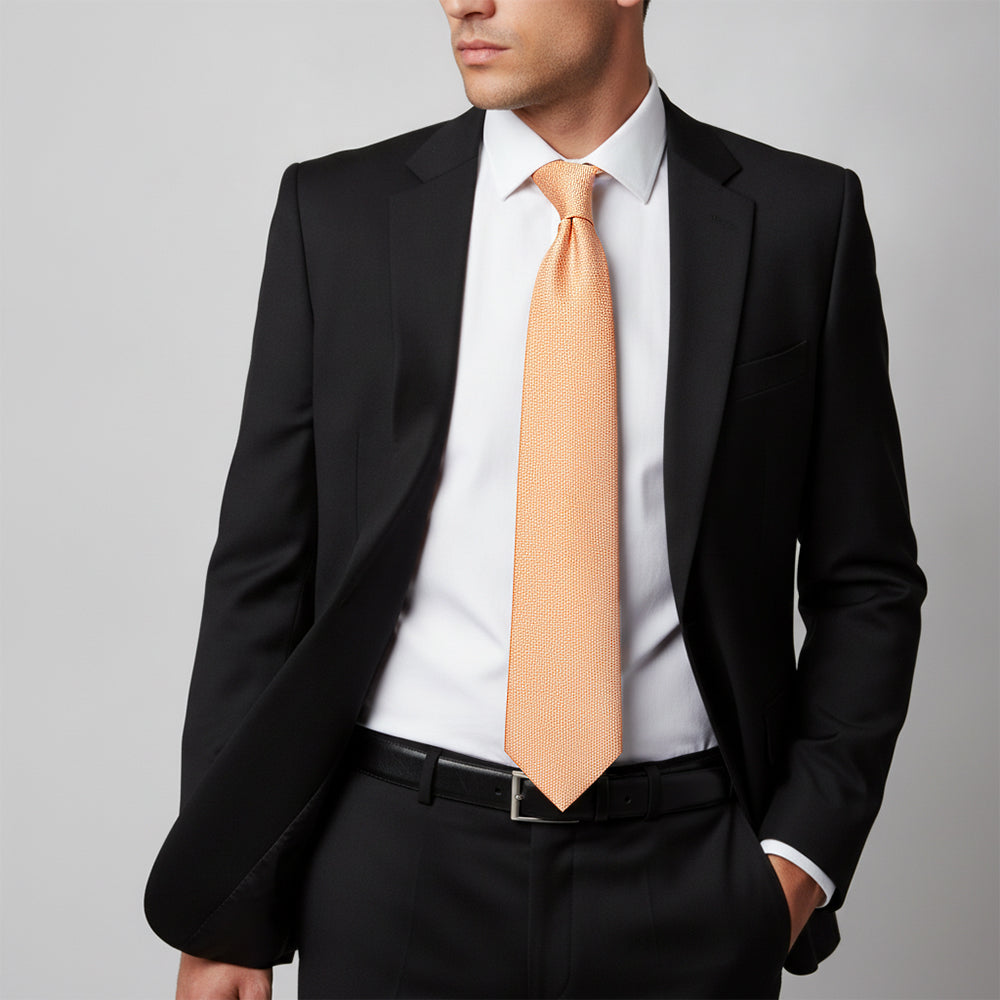 Plain Peach Textured Silk Classic Mens Tie