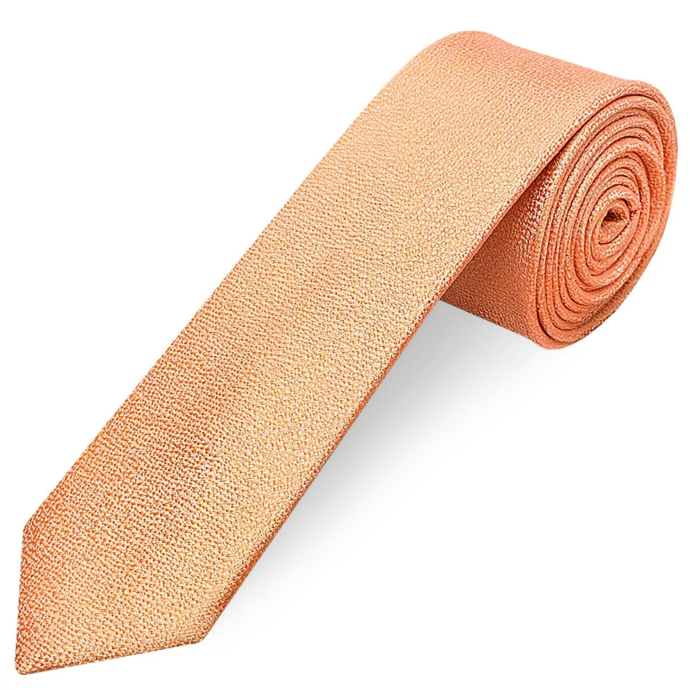 Plain Peach Textured Silk Skinny Boys Tie