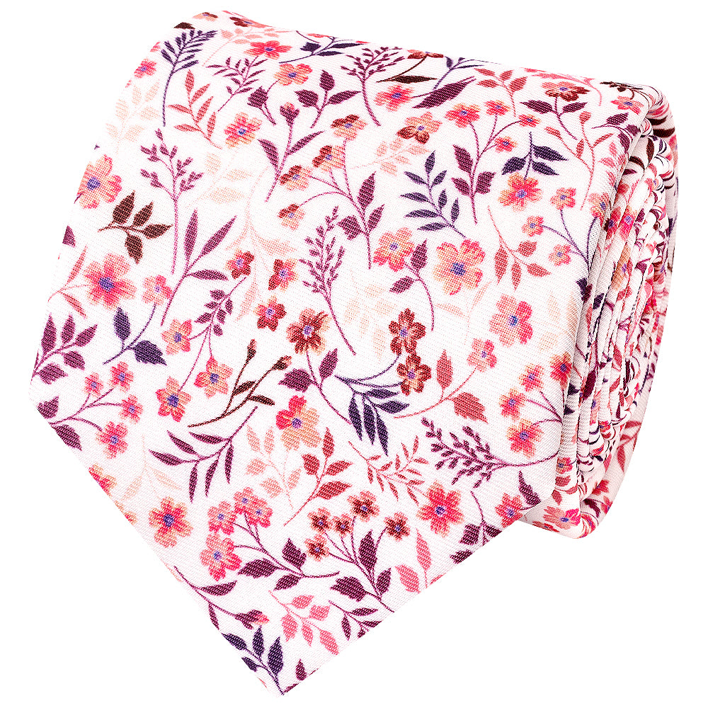 Mens Classic Pink Floral Tie and Pocket Square Set