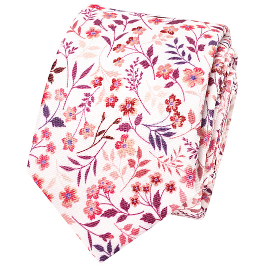 Mens Skinny Pink Floral Tie