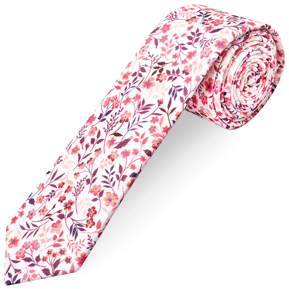 Mens Skinny Pink Floral Tie