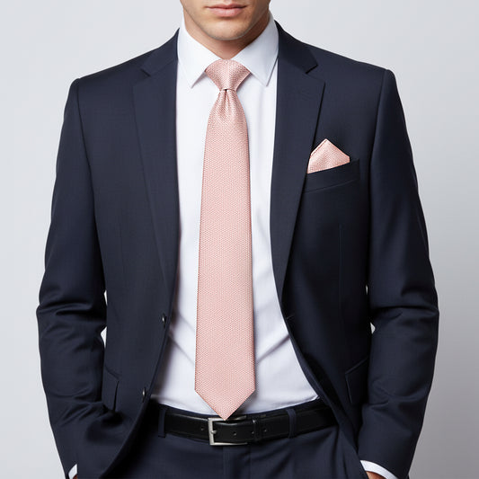 Pink Grenadine Silk Classic Mens Tie and Pocket Square Set