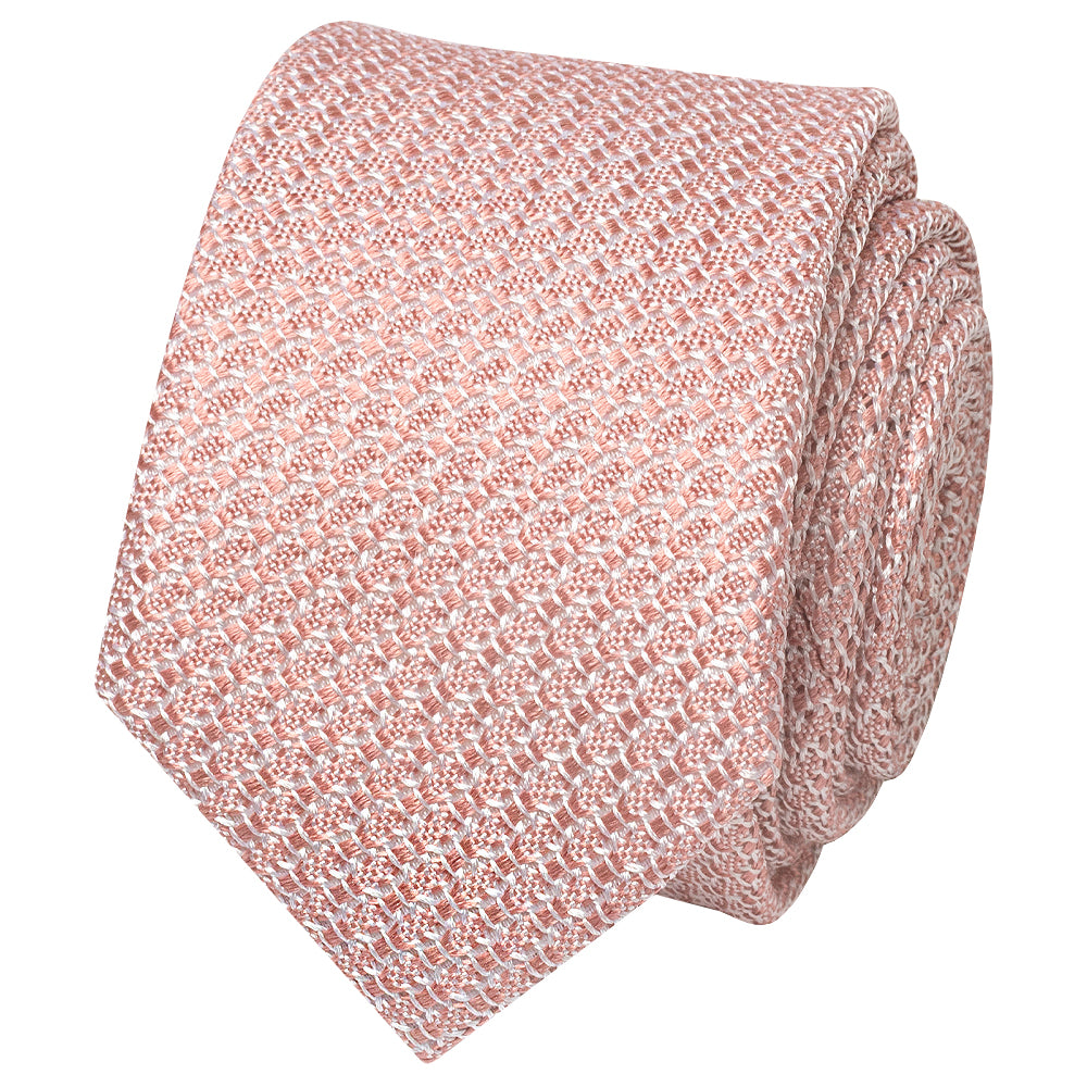 Pink Grenadine Silk Skinny Mens Tie and Pocket Square Set