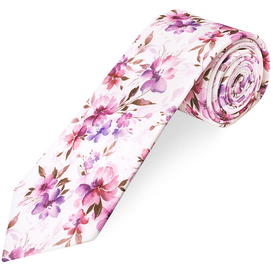 Mens Pink Large Floral Classic Tie