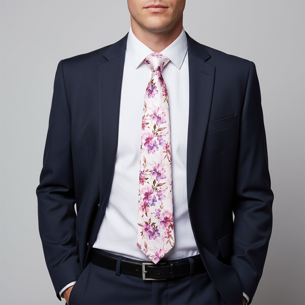 Mens Pink Large Floral Classic Tie