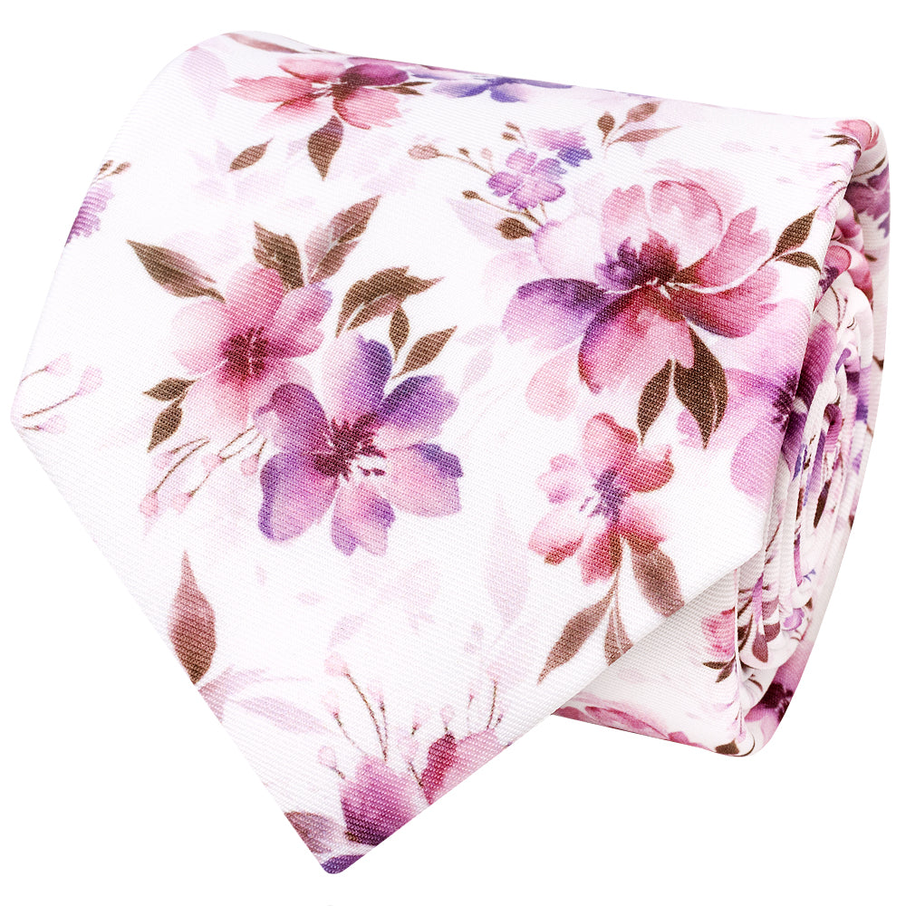 Mens Pink Large Floral Classic Tie and Pocket Square Set