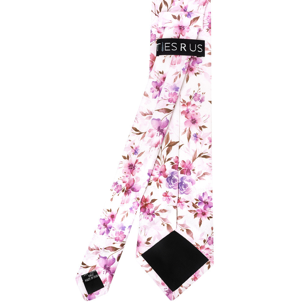 Mens Pink Large Floral Classic Tie and Pocket Square Set