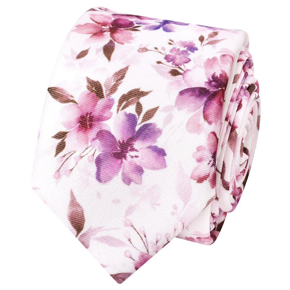 Mens Pink Large Floral Skinny Tie
