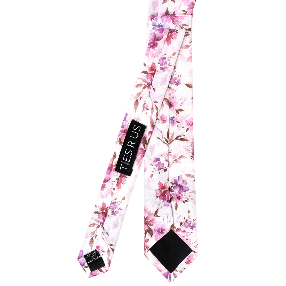 Mens Pink Large Floral Skinny Tie