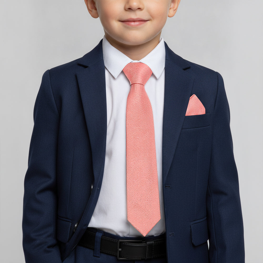 Pre Tied Pink Textured Silk Boys Tie and Pocket Square Set Age 4-7