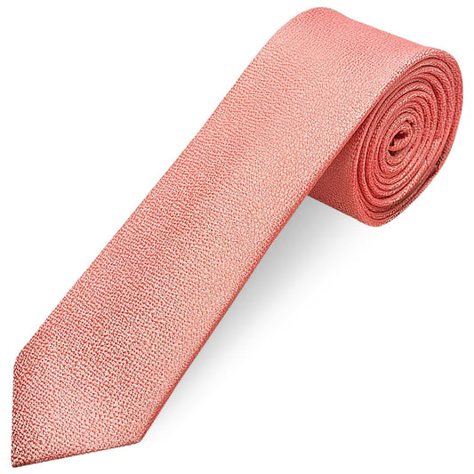 Plain Pink Textured Silk Skinny Mens Tie and Pocket Square Set