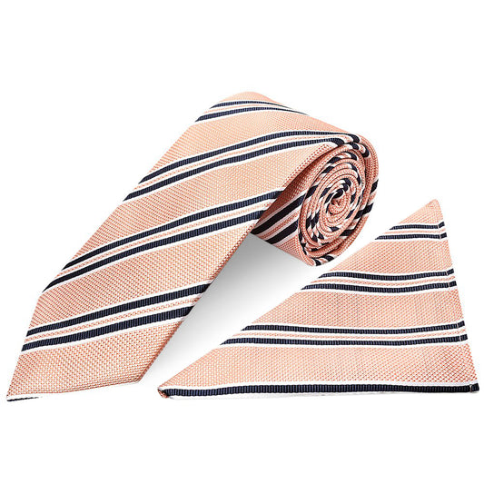 Pink Twin Stripe Classic Mens Tie and Pocket Square Set