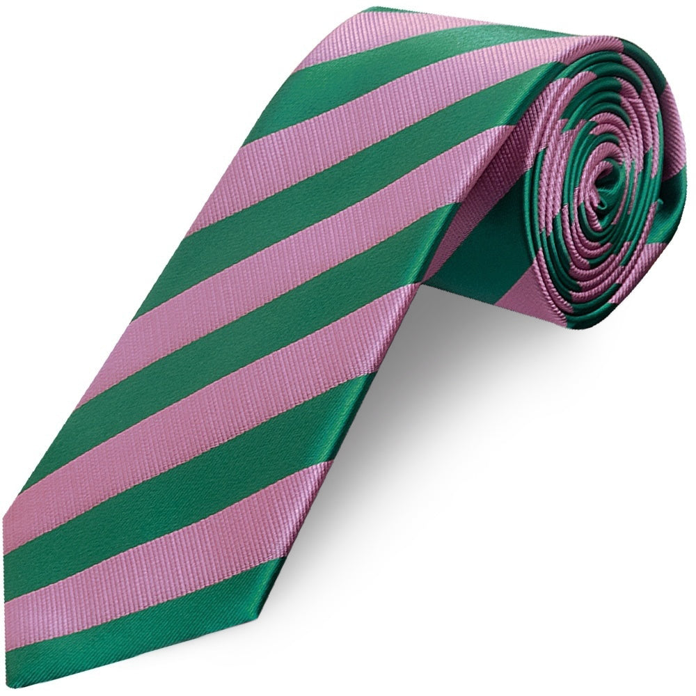 Pink and Green Striped Classic Mens Tie