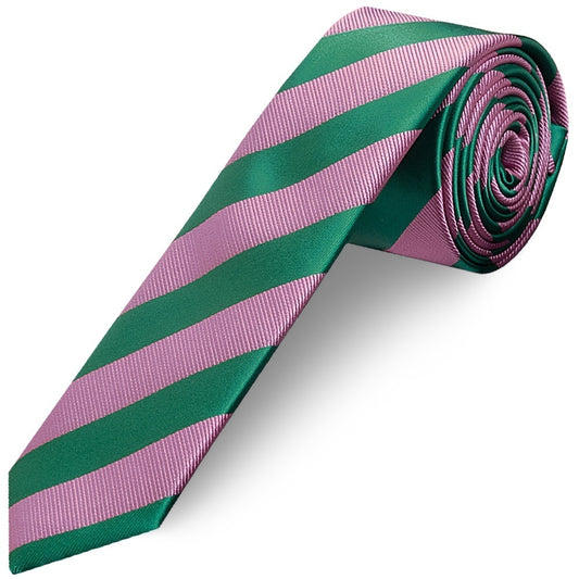 Pink and Green Striped Skinny Mens Tie