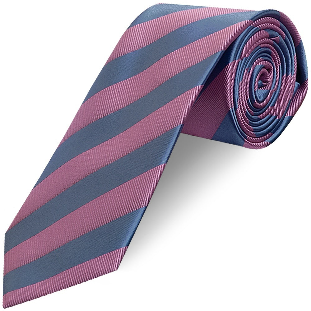Pink and Light Blue Striped Classic Mens Tie and Pocket Square Set