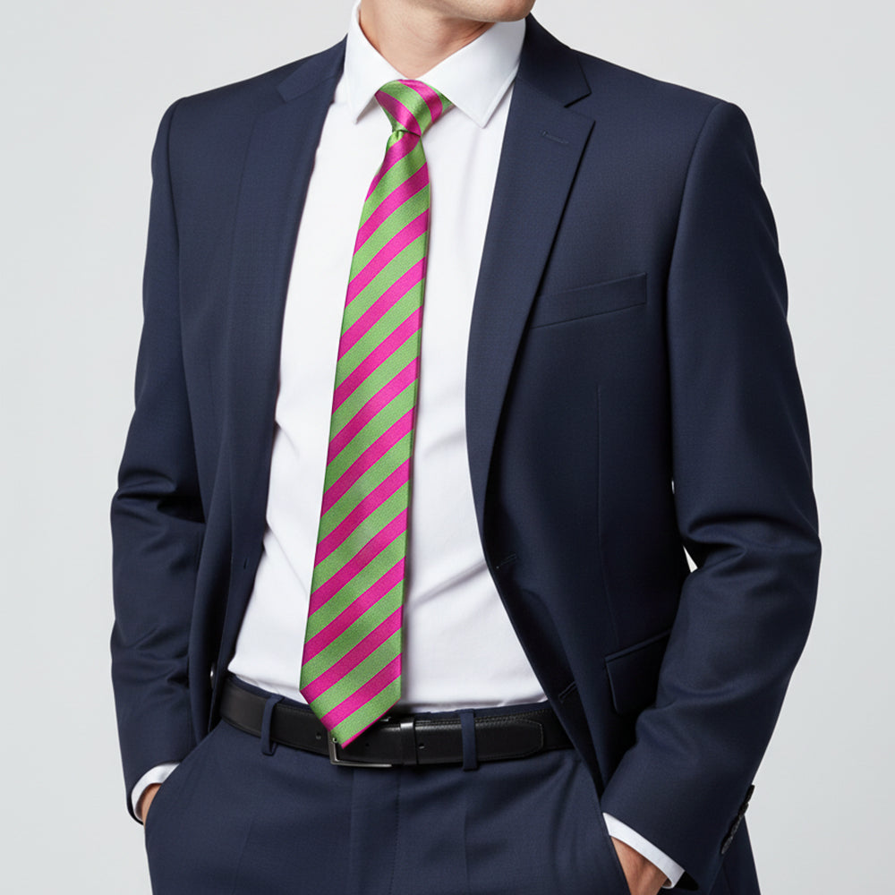 Pink and Lime Striped Classic Men's Tie