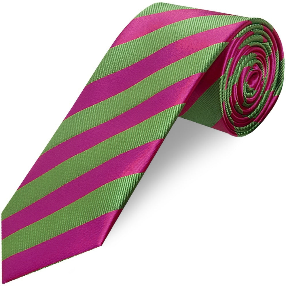 Pink and Lime Striped Classic Men's Tie and Pocket Square Set