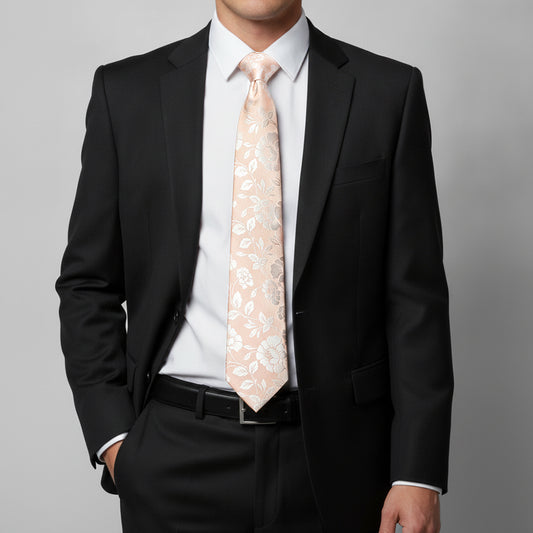 Pink with White Floral Silk Classic Tie