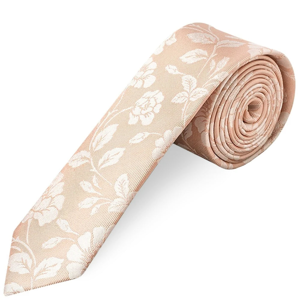 Pink with White Floral Silk Skinny Tie