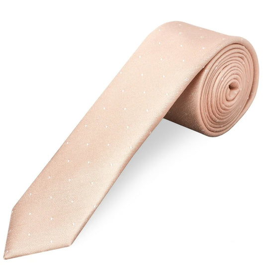 Pink with White Spot Silk Skinny Tie and Pocket Square Set