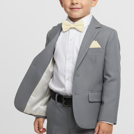 Pre Tied Ivory Boys Bow Tie and Pocket Square Set Age 4-7