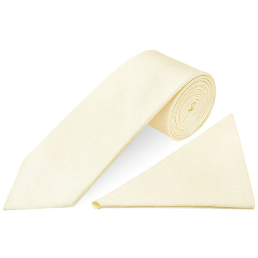 Plain Ivory Silk Classic Mens Tie and Pocket Square Set