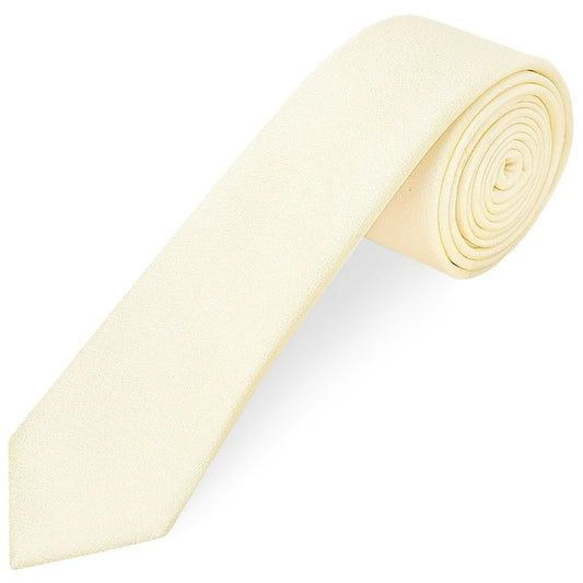 Plain Ivory Silk Skinny Mens Tie and Pocket Square Set