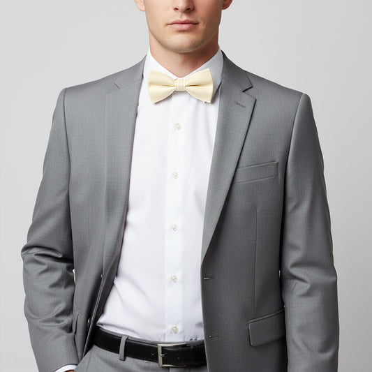 Plain Ivory Silk Mens Bow Tie