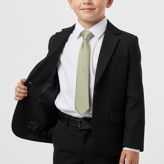 Pre Tied Khaki Green Silk Boys Tie Age 4-7