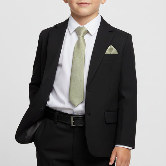 Pre Tied Khaki Green Silk Boys Tie and Pocket Square Set Age 4-7