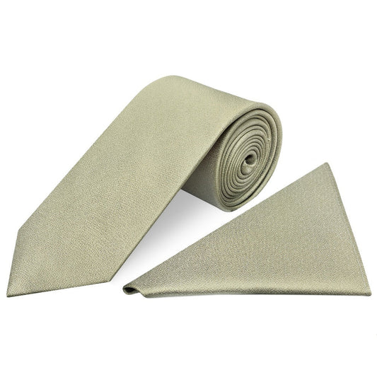 Plain Khaki Green Silk Classic Mens Tie and Pocket Square Set