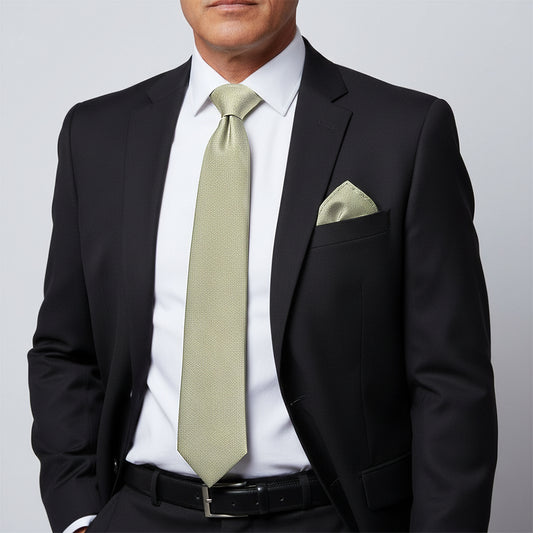 Plain Khaki Green Silk Classic Mens Tie and Pocket Square Set