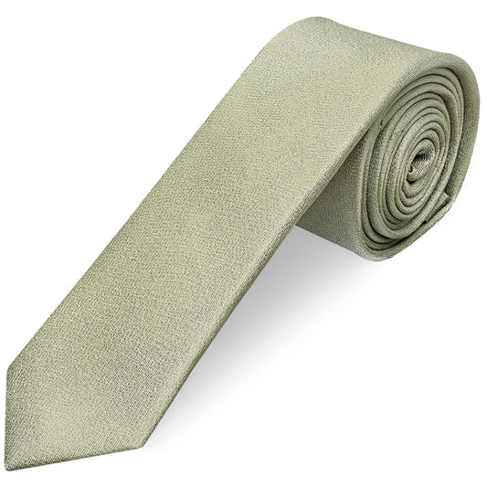 Plain Khaki Green Silk Skinny Mens Tie and Pocket Square Set