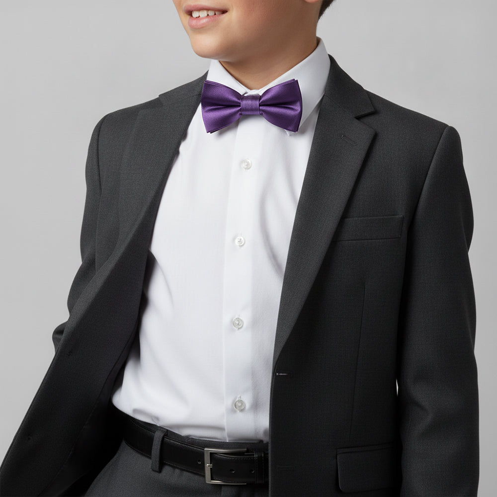 Pre Tied Purple Satin Boys Bow Tie Age 8-11