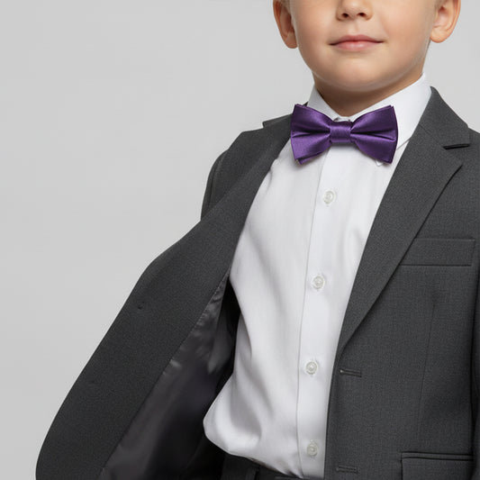Pre Tied Purple Satin Boys Bow Tie Age 4-7