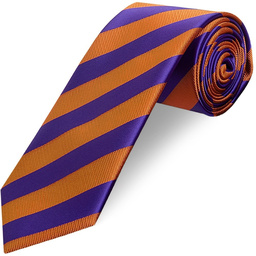 Purple and Orange Striped Classic Mens Tie and Pocket Square Set