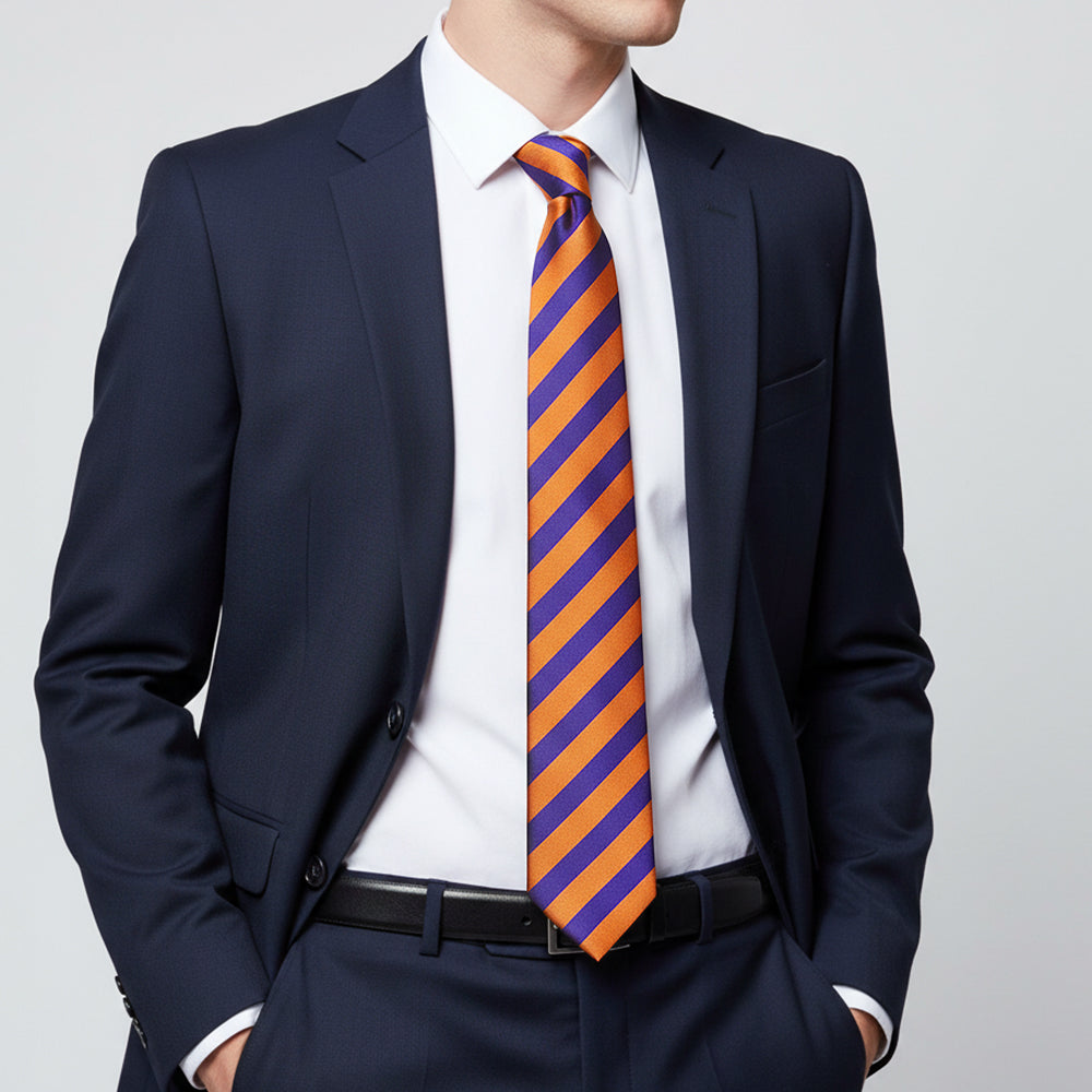 Purple and Orange Striped Classic Mens Tie