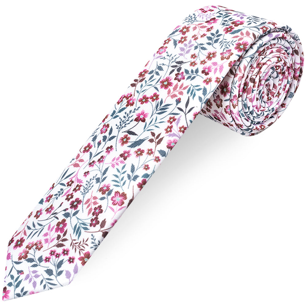 Mens Skinny Red Floral Tie