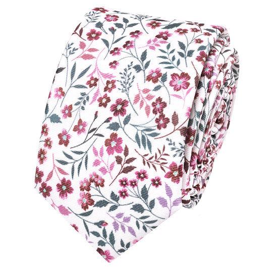 Mens Skinny Red Floral Tie