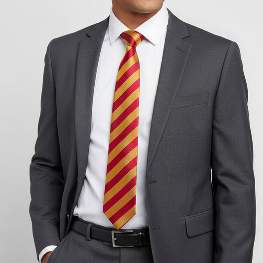 Red and Gold Striped Classic Mens Tie