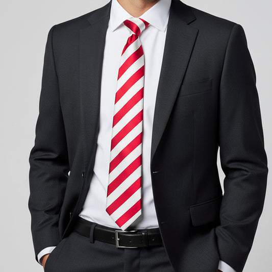 Red and White Striped Hand Made Classic Mens Football Tie