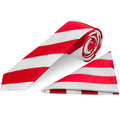 Red and White Striped Hand Made Skinny Men's Football Tie and Pocket Square Set