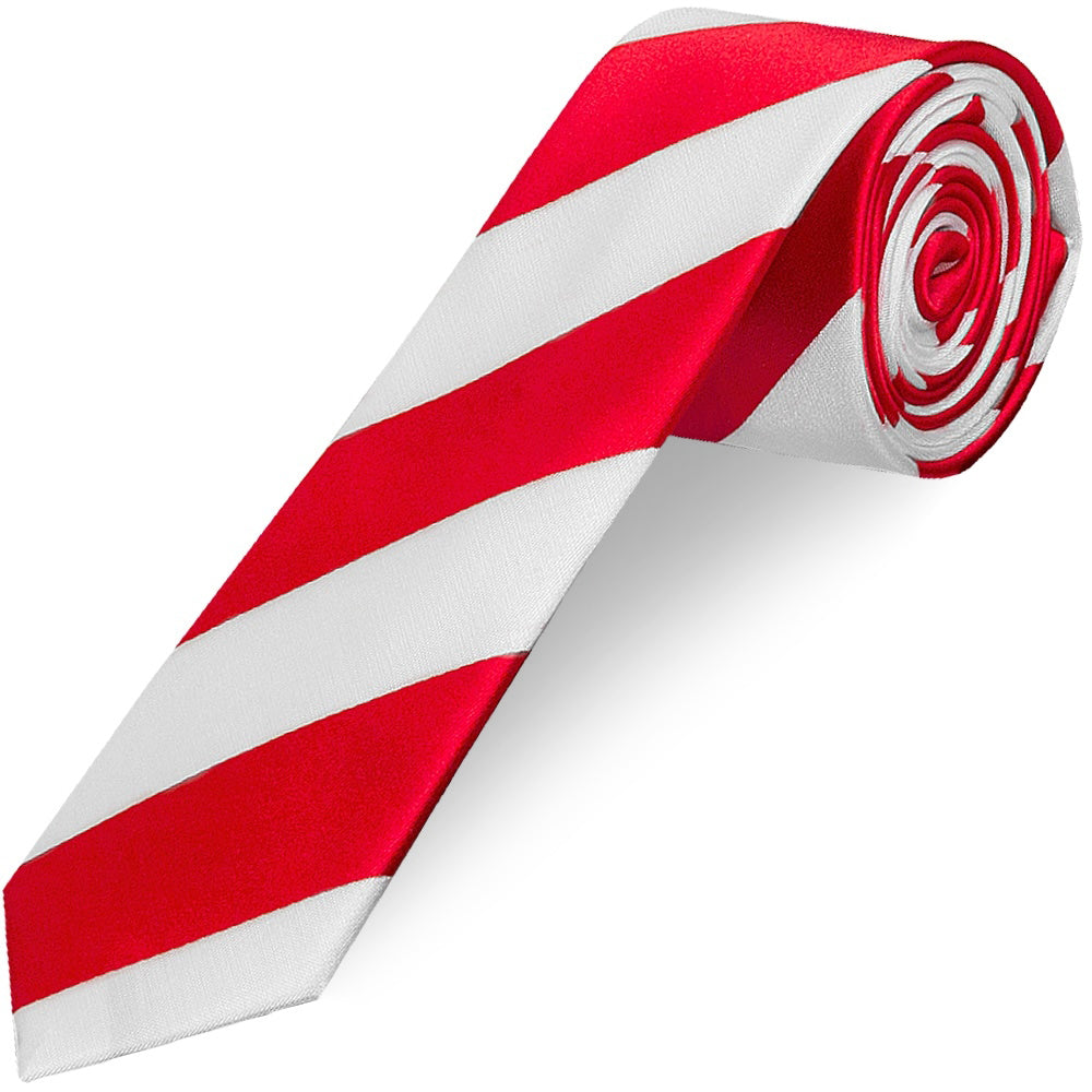 Red and White Striped Skinny Boys Tie Pocket Square Set