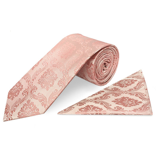 Rose Gold Paisley Classic Mens Tie and Pocket Square Set