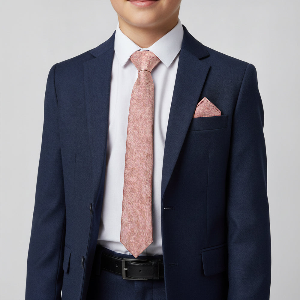 Plain Rose Gold Silk Skinny Boys Tie and Pocket Square Set
