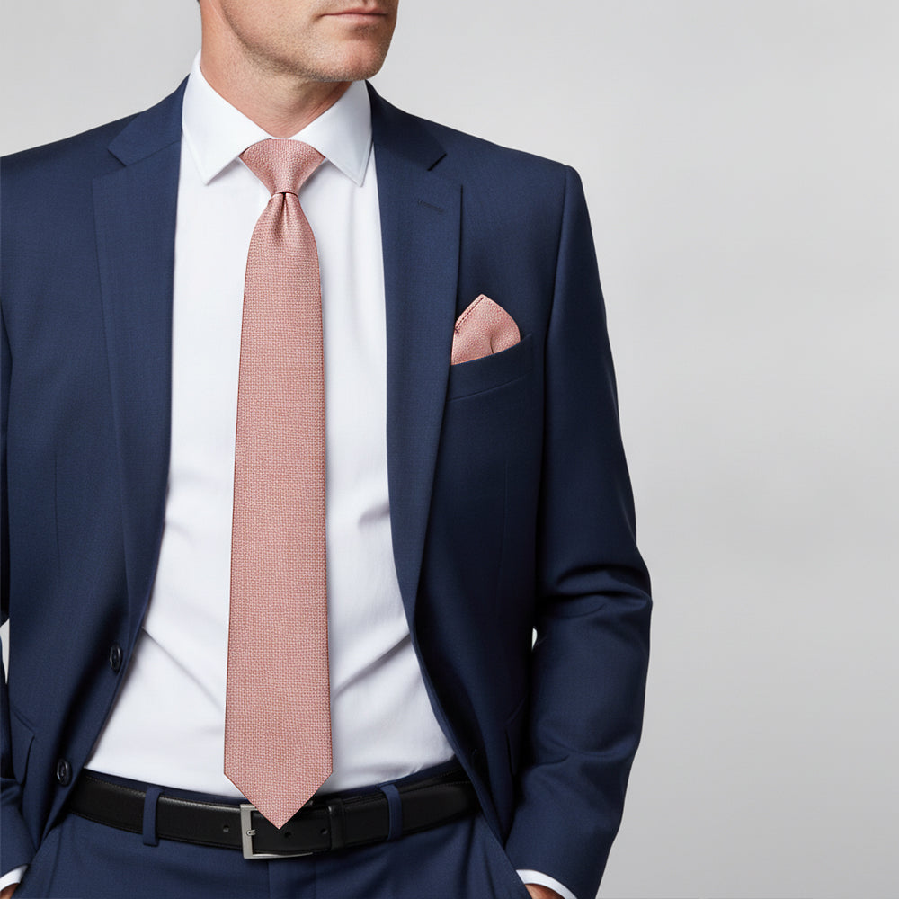 Plain Rose Gold Silk Classic Mens Tie and Pocket Square Set